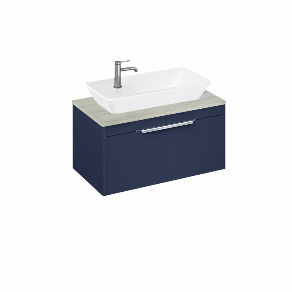 Shoreditch 85cm single drawer Matt Blue with Concrete Haze Worktop and Yacht Countertop Basin